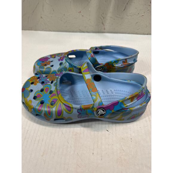 Crocs Classic Clog‎ Flower Power Girls Blue 2-Straps Multi Color Size 7/8 - Picture 2 of 5